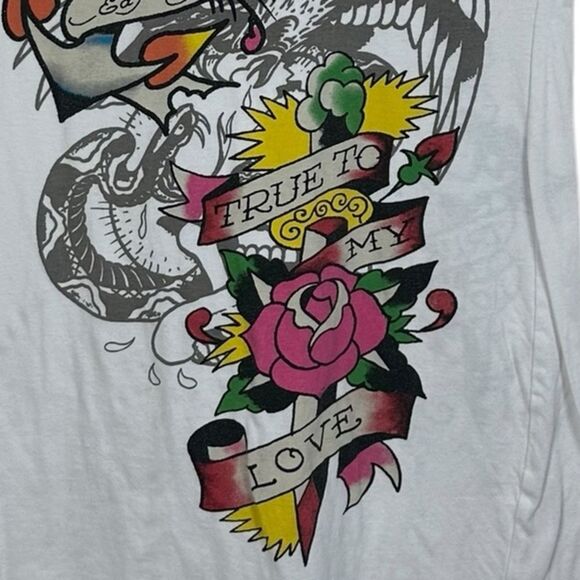 Vintage Ed Hardy True to My Love tshirt dress white eagle roses Y2K streetwear L - Picture 7 of 9